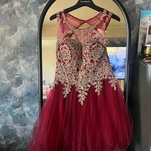 Elegant Burgundy  Dress with Gold Embellishments